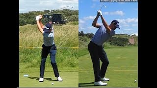 Justin Thomas golf swing  Long Iron faceon amp downtheline July 2017 [upl. by Ahsenit]